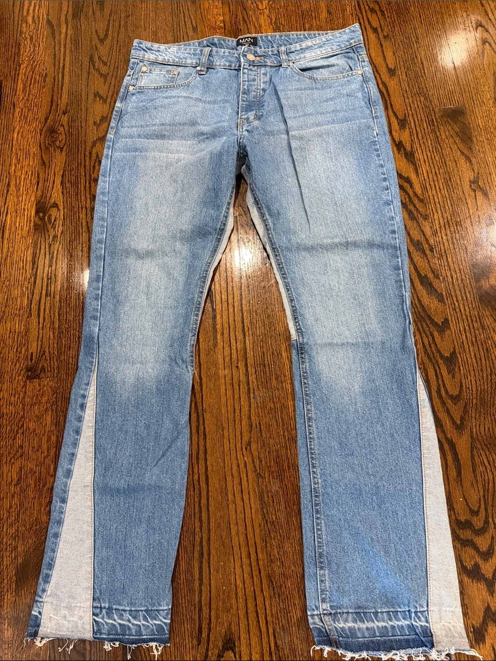 Boohoo Mens Light Blue Bootcut Flare Jeans with Side Panels